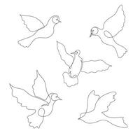 main tiré ligne art colombes vecteur logo ensemble, signe, symbole, icône, illustration