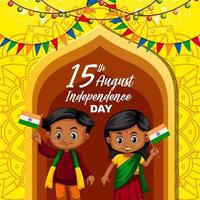 affiche de la fête de l'indépendance indienne avec personnage de dessin animé vecteur