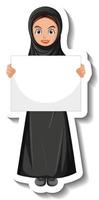 autocollant femme musulmane tenant un tableau blanc sur fond blanc vecteur