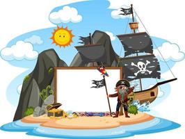 île pirate avec modèle de bannière vierge vecteur