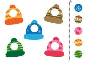 Couper et la colle les pièces de mignonne dessin animé coloré hiver casquettes. vecteur