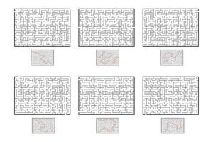 un ensemble de labyrinthes rectangulaires. jeu pour les enfants. casse-tête pour les enfants. énigme du labyrinthe. illustration vectorielle plane isolée sur fond blanc. avec réponse. vecteur