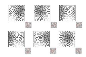 un ensemble de labyrinthes carrés. jeu pour les enfants. casse-tête pour les enfants. énigme du labyrinthe. illustration vectorielle plane isolée sur fond blanc. avec réponse. vecteur
