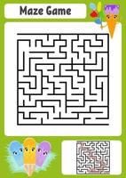 labyrinthe carré abstrait. feuilles de travail pour enfants. puzzle de jeu pour les enfants. glace mignonne. une entrée, une sortie. énigme du labyrinthe. illustration vectorielle. avec réponse. vecteur