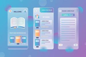 modèle d'application de livre de lecture glassmorphism ui vecteur
