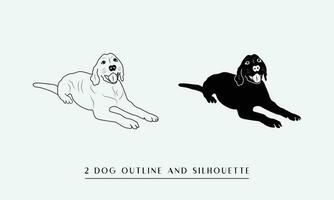 chien silhouette et animal de compagnie contour sur blanc Contexte vecteur