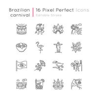 Ensemble d'icônes linéaires parfaites de pixel de carnaval brésilien vecteur
