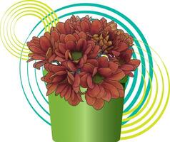 illustration de chrysanthème sur cercle Couleur Contexte avec vert pot. vecteur