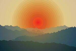 illustration le couche de le Montagne avec lever du soleil sur doux Jaune Contexte. vecteur