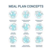 Ensemble d'icônes de concept bleu lié au plan de repas vecteur