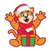 mignonne chat dans Noël costume avec cadeau boîte vecteur