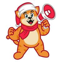 une mignonne chat portant une rouge écharpe en portant une mégaphone vecteur