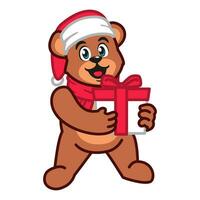 une nounours ours portant une Père Noël claus chapeau et écharpe en portant cadeaux vecteur