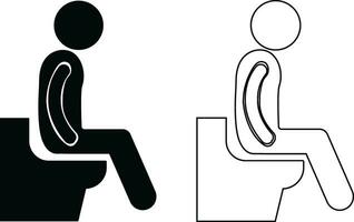 homme sur toilette icône dans plat, ligne ensemble isolé sur salle de repos pictogrammes Publique toilette panneaux, Masculin hygiène toilettes symboles, noir toilettes ui vecteur mobile applications et site Internet icône assiette