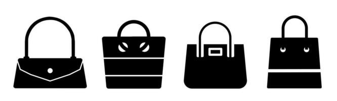 achats sac icône collection. un illustration de une noir achats sac icône. Stock vecteur. vecteur