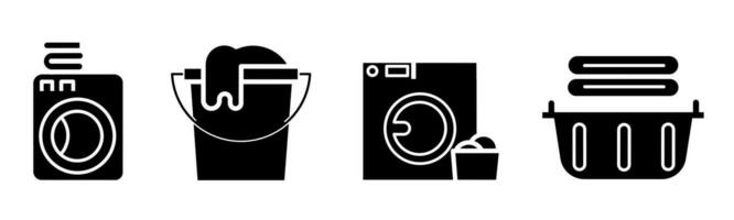 blanchisserie icône collection. un illustration de une noir blanchisserie icône. Stock vecteur. vecteur