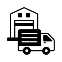 livraison van de face de entrepôt montrant concept icône de logistique livraison, commande accomplissement vecteur conception