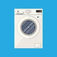 moderne blanc la lessive machine dans plat style. de face voir. vecteur illustration sur bleu Contexte