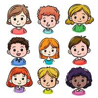 dessin animé les enfants avatars ensemble. mignonne visages de garçons et les filles avec différent vecteur