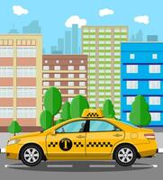 Urbain paysage urbain avec Taxi taxi. vecteur illustration dans plat style