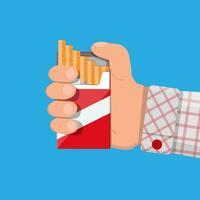 main avec cigarette emballer. mauvais pour la santé mode de vie. non fumeur. rejet, proposition fumée. vecteur illustration dans plat style.