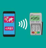 pos Terminal confirme le Paiement par téléphone intelligent. vecteur illustration dans plat conception. nfc Paiements concept