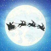 Père Noël claus sur traîneau plein de cadeaux et le sien rennes avec lune dans ciel. content Nouveau année décoration. joyeux Noël vacances. Nouveau année et Noël fête. vecteur illustration