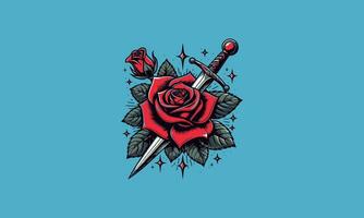 épée et rouge Rose vecteur illustration tatouage conception