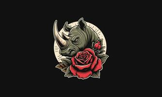 tête rhinocéros et Rose vecteur ouvrages d'art conception