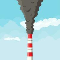 fumeur usine tuyau contre clair ciel avec des nuages. plante tuyau avec foncé fumée. carbone dioxyde émissions. environnement contamination. la pollution de environnement co2. vecteur illustration dans plat style