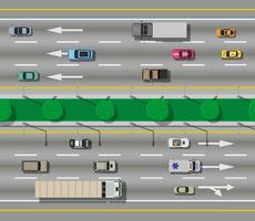 collection de divers Véhicules sur route. roadster, Taxi, police VUS, ambulance, sedan, camion. voiture pour transport, cargaison et urgence prestations de service. Autoroute Haut voir. vecteur illustration dans plat style