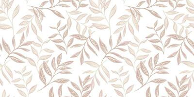 vecteur main tiré feuilles branches entrelacés dans une sans couture modèle sur une lumière beige Contexte. créatif, artistique, simple, pastel, tropical feuille tiges imprimer. modèle pour mode, tissu, fond d'écran