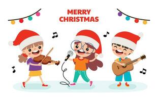 dessin animé des gamins en chantant à Noël vecteur