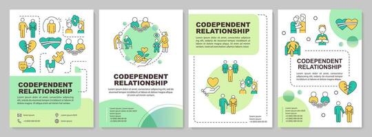 vert codépendance relation brochure modèle, brochure conception avec mince linéaire Icônes, 4 vecteur mises en page.