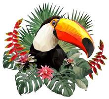 tête d'oiseau toucan avec des feuilles vecteur