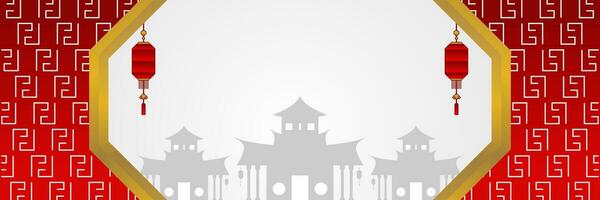 chinois Nouveau année Contexte avec temple et lanterne silhouette décoration. gratuit copie espace zone conception. vecteur conception pour bannière, affiche, salutation carte, social médias, la toile.