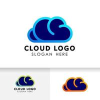 création de logo de technologie cloud dans le style d'art en ligne. icône de vecteur de conception de logo de nuage