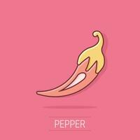 icône de piment de dessin animé de vecteur dans le style comique. pictogramme d'illustration de concept de poivrons épicés. concept d'effet d'éclaboussure d'affaires de piment paprika.