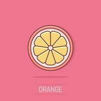 icône de fruit orange de dessin animé de vecteur dans le style comique. pictogramme d'illustration de concept d'agrumes orange. concept d'effet d'éclaboussure d'entreprise alimentaire tropicale.