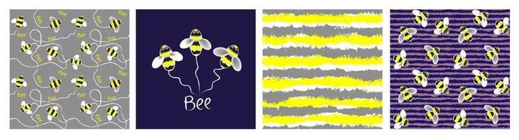 ensemble de motifs sans couture d'abeilles pour papier d'emballage décoratif textile vecteur