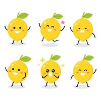 collection de personnages mignons de citron dans diverses poses isolés sur fond blanc dessin animé de fruits drôles illustration de conception graphique vectorielle plane gratuite pour le concept de livre et de ferme d'enfants infographiques vecteur