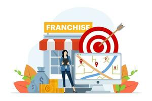 la franchise affaires branche expansion concept, entrepreneur Planification expansion stratégie. petit entreprises, sociétés, magasins, un service Chaînes, vente au détail magasins. plat vecteur illustration sur Contexte.