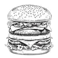 énorme Burger esquisser main tiré esquisser illustration vecteur