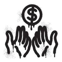 argent graffiti dans main avec noir vaporisateur peindre vecteur