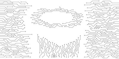 arrière-plan de conception de carte de circuit imprimé. technologies de communication noires géométriques fond plat simple vecteur