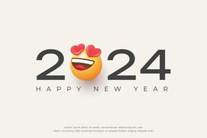 content Nouveau année 2024 avec l'amour emoji conception vecteur