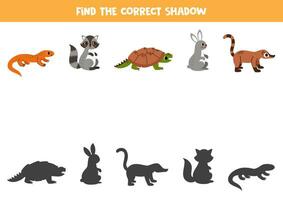 trouver ombres de mignonne Nord américain animaux. éducatif logique Jeu pour enfants. vecteur