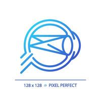 2d pixel parfait pente astigmatisme icône, isolé vecteur, mince ligne illustration représentant œil se soucier. vecteur