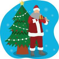 ilustration vecteur de Père Noël avec Noël arbre, adapté pour conception affiche, bannière, etc