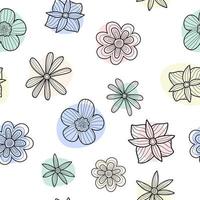 joli motif blanc avec des fleurs multicolores pastel à lignes noires. arrière-plan transparent. textiles pour enfants. scrapbook papier minimalisme pour les enfants. vecteur